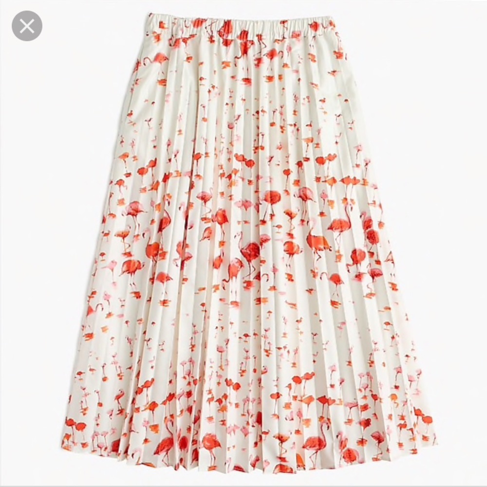 J Crew pleated flamingo midi skirt.